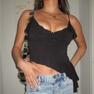 Urban Outfitters Black Asymmetric Ruffle Camisole Top
